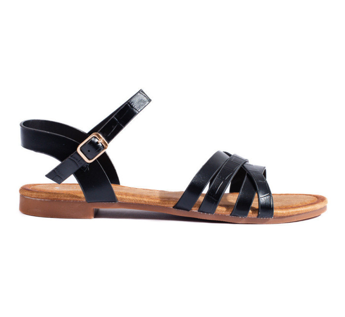 Luxusní dámské  sandály černé bez podpatku