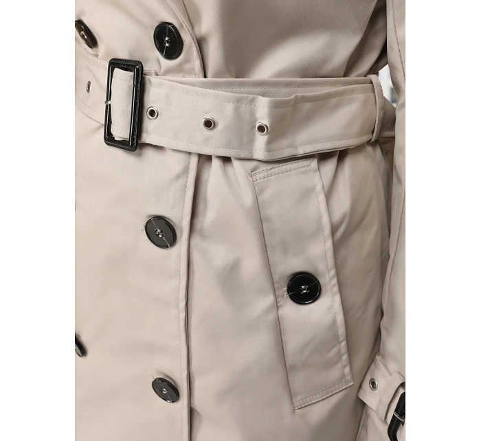 Dámský dvouřadý trenčkot s kapucí světle béžový FashionStreet TY5655