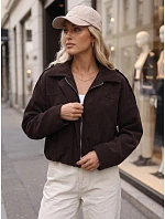 Dámská krátká čokoládová kordová bunda FashionStreet TY6018 Dámská krátká čokoládová kordová bunda FashionStreet TY6018