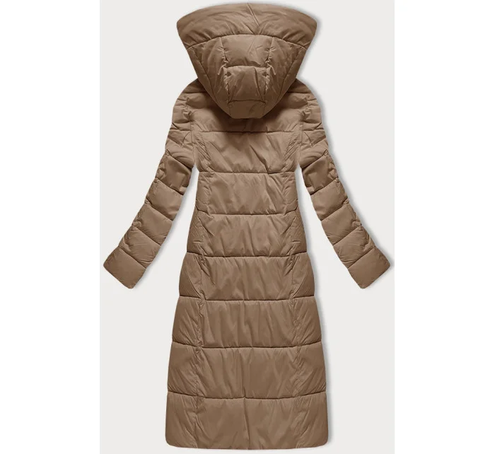 Tmavě béžová dámská prošívaná dlouhá zimní bunda Libland (7767)