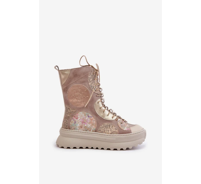 Kožené Semišové Boty Na Platformě Zateplené Maciejka 06565-04 Béžové