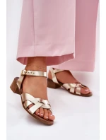 Kožené sandály na podpatku  zlaté model 21694228 - Zazoo