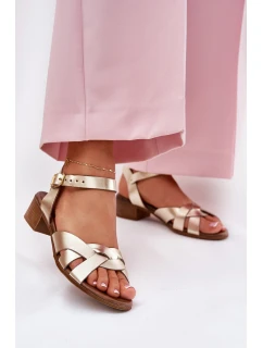 Kožené sandály na podpatku zlaté model 21694228 - Zazoo