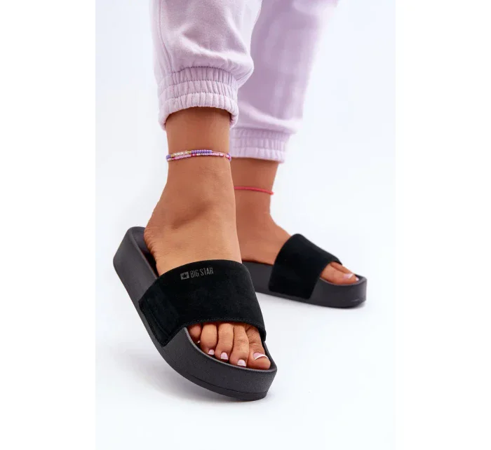 Dámské semišové pantofle na platformě Big Star Černá Dámské semišové pantofle na platformě Big Star Černá