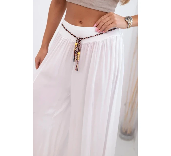 Dámské kalhoty z viskózy se širokými nohavicemi bílý