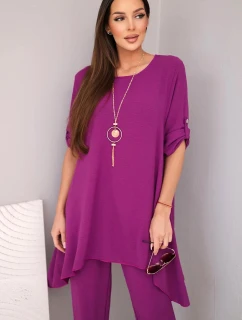 Komplet bluzka + spodnie s přívěskem lilkový