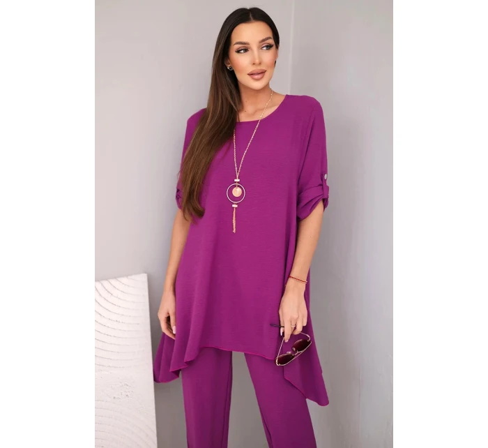 Komplet bluzka + spodnie s přívěskem lilkový