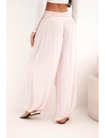 Dámské viskózové kalhoty s širokými nohavicemi a volánky béžový