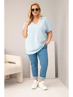 Dámská bavlněná halenka Plus Size s motýlky modrá