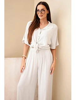 Dámský viskózový model 22185755 komplet se širokými kalhotami béžový - K-Fashion