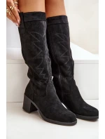 Dámské Kozačky Na Podpatku Před Koleno Černé Erisorae