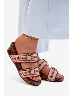 Kožené vzorované dámské sandály na platformě model 22133529 Multicolor - Maciejka