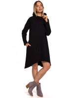 model 18002991 Pletené šaty s asymetrickým lemem černé - Moe