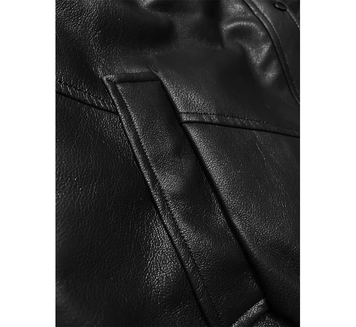Černá kožená bunda s velkým límcem model 21248134 - Glakate