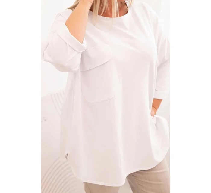 Dámská blůza Plus Size s model 21820411 s kapsou a s ohrnovacími rukávy bílá - K-Fashion