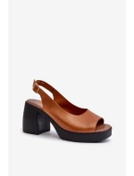 Zazoo 40376 Kožené Sandály Na Masivním Podpatku Hnědé