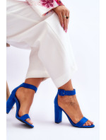 Semišové sandály na vysokém podpatku Tmavě modrá model 19290717 - Kesi