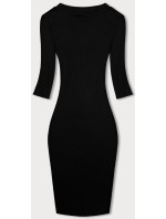 Černé dámské vypasované žebrované šaty (5579)