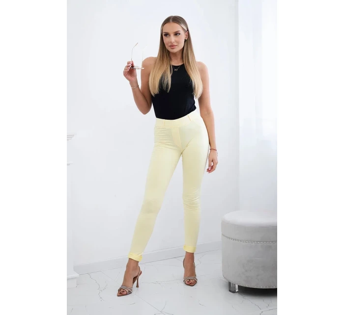 Bavlněné kalhoty se zirkony na zadních kapsách žlutý Bavlněné kalhoty se zirkony na zadních kapsách žlutý