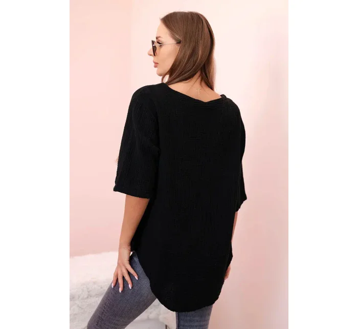 Dámská mušelínová košile s knoflíkem černá Dámská mušelínová košile s knoflíkem černá