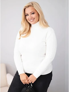 Dámský viskózový svetr Plus Size s rolákem v model 22363376 střihu ecru zelená - K-Fashion