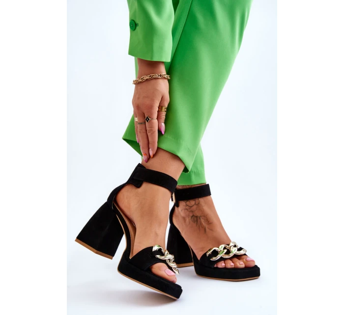 Dámské semišové sandály s podpatky Lewski boty Černá model 21616060 - Boto Dámské semišové sandály s podpatky Lewski boty Černá model 21616060 - Boto