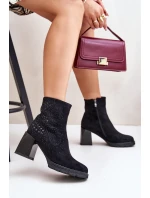 Zateplené dámské boty na podpatku se zdobením černé D&A model 21677758 - S.Barski