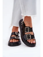 Kožené Lakované Dámské Sandály S Přezkami Big Star RR274662 Černé Kožené Lakované Dámské Sandály S Přezkami Big Star RR274662 Černé