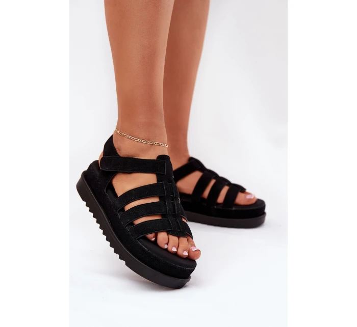 Dámské Sandály Na Platformě Eko Semišové Černé model 21696107 - Boto Dámské Sandály Na Platformě Eko Semišové Černé model 21696107 - Boto