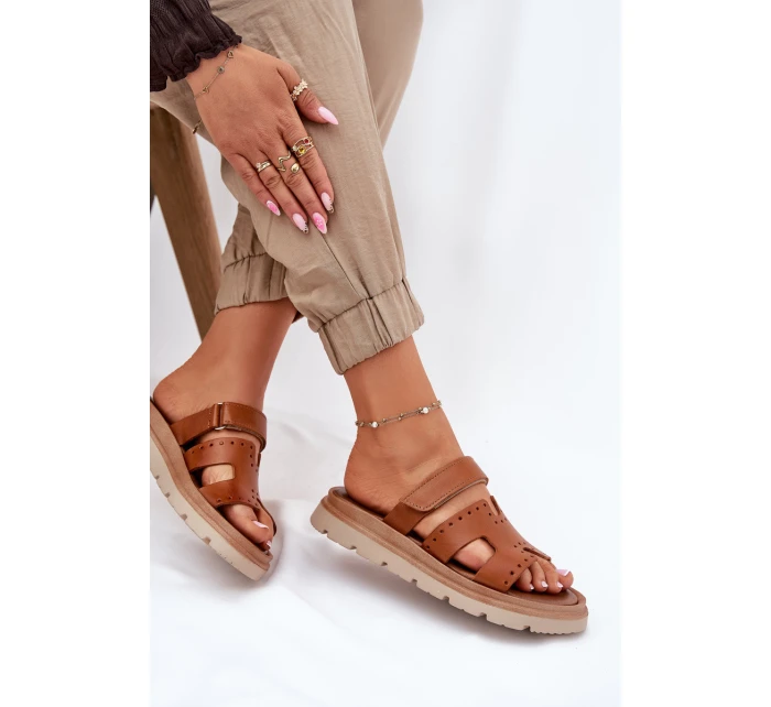 Dámské Pantofle Z Přírodní Kůže Na Platformě Hnědé model 21697400 - Zazoo