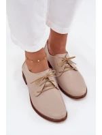 Dámské kožené elegantní šněrovací polobotky model 21707333 béžové - Zazoo