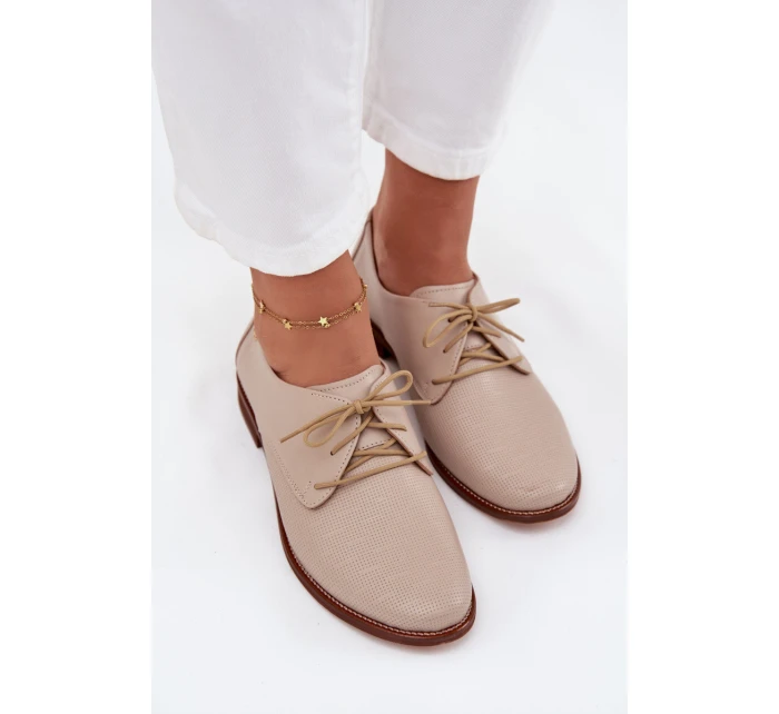 Dámské kožené elegantní šněrovací polobotky model 21707333 béžové - Zazoo