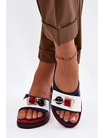 Kožené dámské sandály s ozdobou D&A model 22101325 tmavě modré - S.Barski Kožené dámské sandály s ozdobou D&A model 22101325 tmavě modré - S.Barski