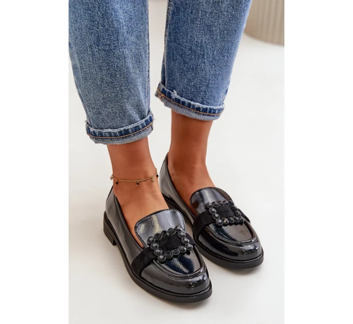 Lakované Dámské Mokasíny s Ozdobou Černé Vinceza