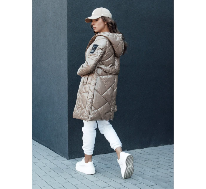 Dámská prošívaná dlouhá bunda s kapucí PAUL béžová FashionStreet TY4411