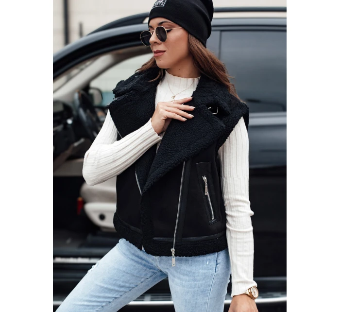 Dámská semišová vesta s ovčí kůží WOOLZIP černá FashionStreet TY4742 Dámská semišová vesta s ovčí kůží WOOLZIP černá FashionStreet TY4742
