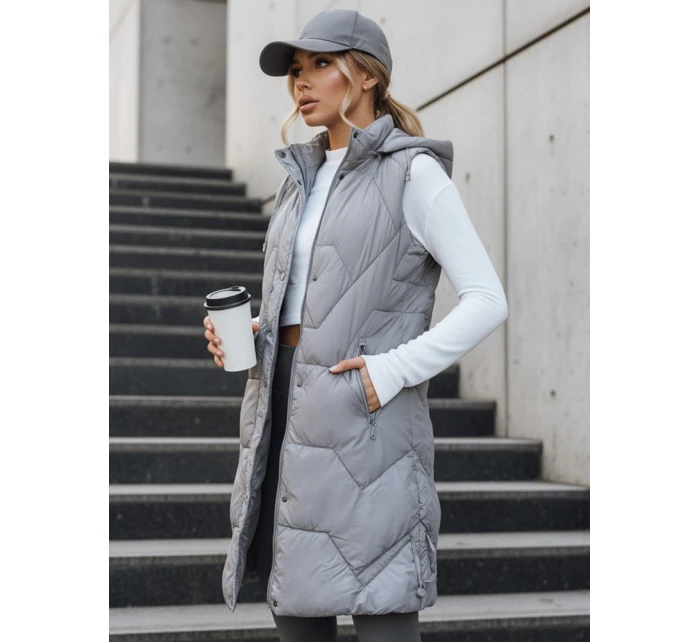 Dámská dlouhá prošívaná šedá vesta FashionStreet TY5266