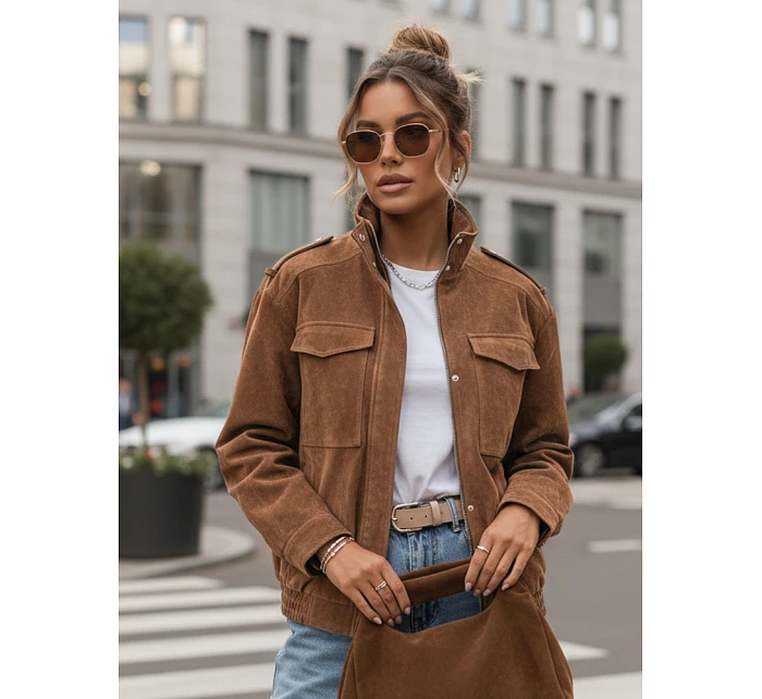 Dámská semišová bunda bomber světle hnědá FashionStreet TY5644