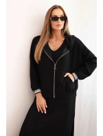 Dámská souprava z viskózy s rozepínací mikinou a dlouhou sukní černá Dámská souprava z viskózy s rozepínací mikinou a dlouhou sukní černá