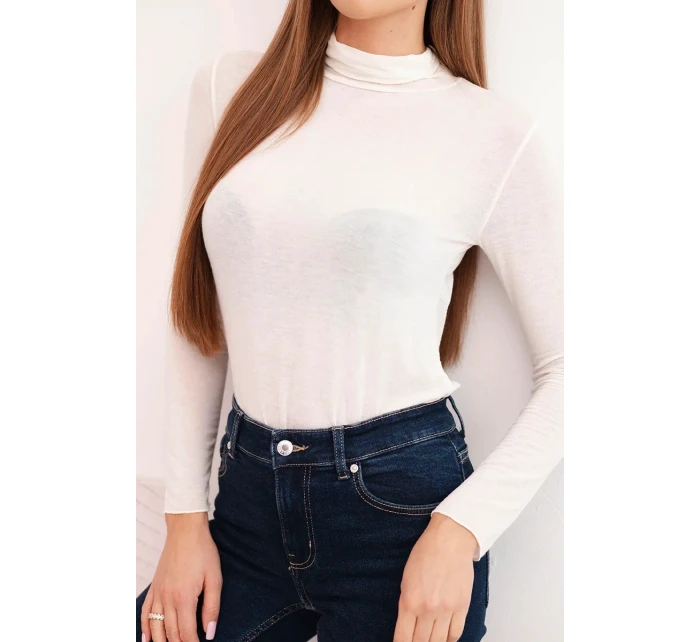 Dámská blůza z model 21777029 s rolákem a dlouhým rukávem světlá béžová - K-Fashion