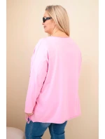 Dámská bavlněná blůza Plus Size s třásněmi světle růžová