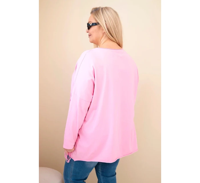 Dámská bavlněná blůza Plus Size s třásněmi světle růžová