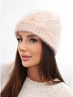 Dámská čepice model 22554953 s příměsí viskózy a ozdobou tmavě béžová - K-Fashion Dámská čepice model 22554953 s příměsí viskózy a ozdobou tmavě béžová - K-Fashion