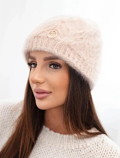 Dámská čepice model 22554953 s příměsí viskózy a ozdobou tmavě béžová - K-Fashion