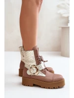 Kožené Boty Worker Se Zlatým Béžové model 21672979 - Zazoo