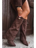 Kozačky Eko Podpatky Na Zip Zateplené  Čokoládové model 21704760 - Boto