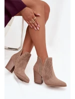 Odkryté dámské kotníkové boty na podpatku S.Barski HY51-060 béžové