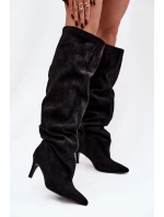 Dámské kozačky na jehlovém podpatku nazouvací černé Mavilla