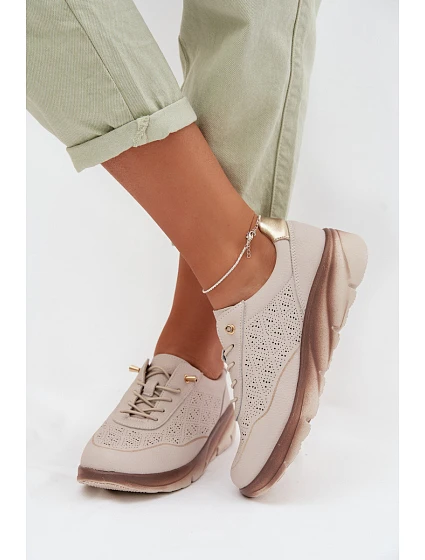 Kožené semišové dámské tenisky s otvory Sergio Leone SP-002 světle hnědé