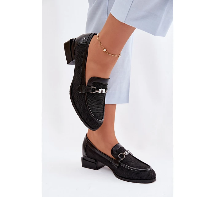 Dámské polobotky na podpatku s ozdobným detailem Černé Meliva